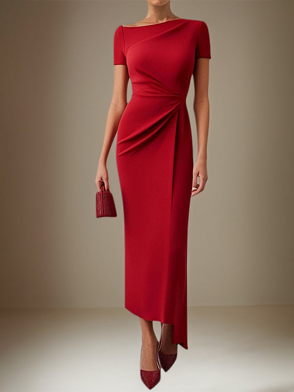Business Work Red Dress Round Neck Ankle Length Dress