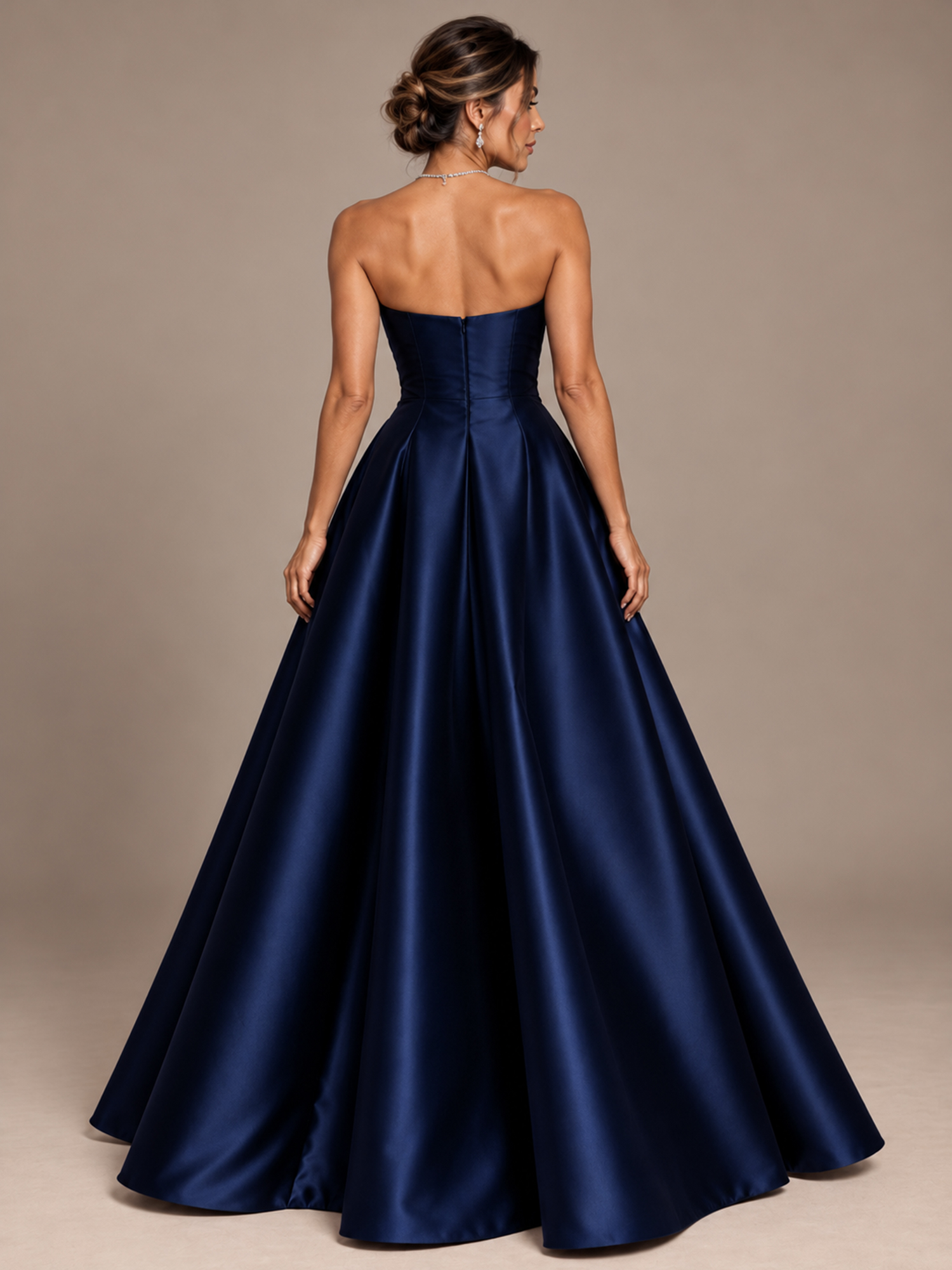Navy Blue Strapless Sweetheart Ruched A-Line Maxi Dress
