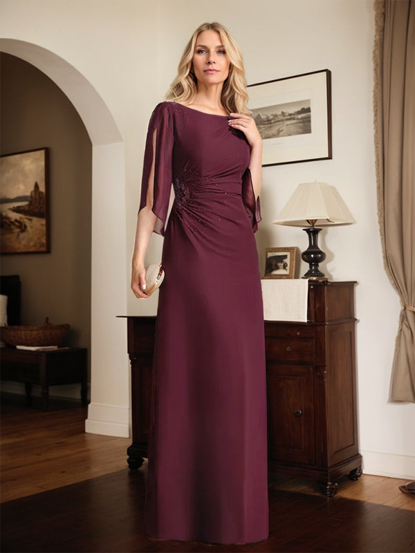 Sheath/Column Scoop Floor-Length Chiffon Mother of the Bride Dress With Pleated Beading