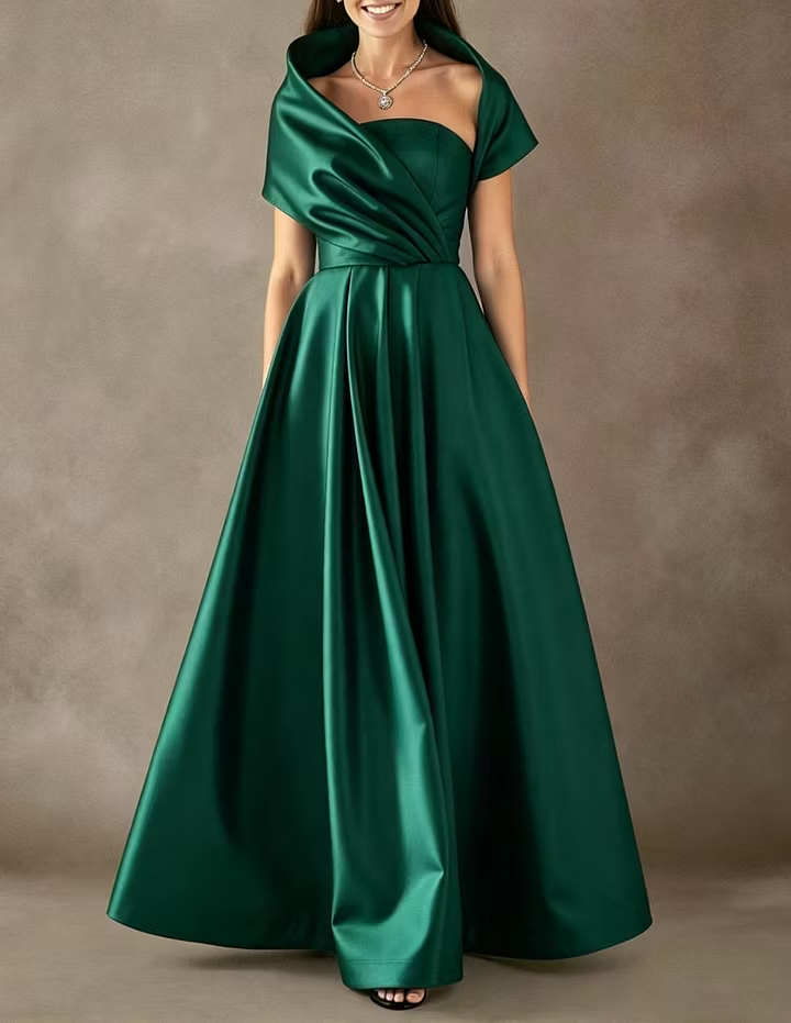  Deep Purple Satin One Shoulder Draped A-Line Maxi Dress