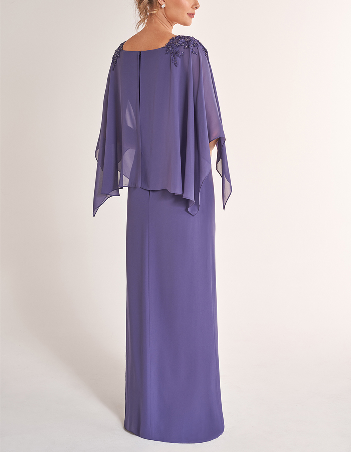 Purple Cape Long Sleeve Maxi Dress
