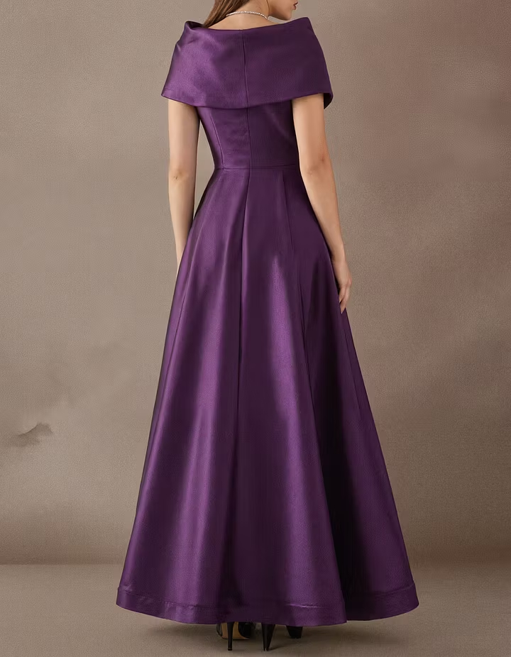  Deep Purple Satin One Shoulder Draped A-Line Maxi Dress