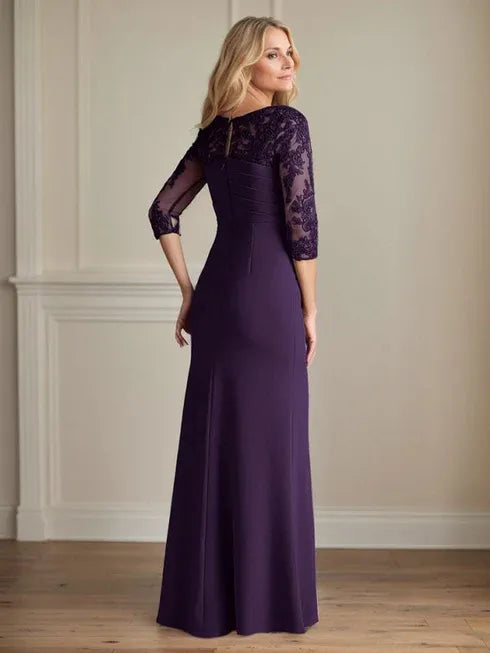 Plum Sheath Lace Stretch Crepe Mother of the Bride Dress