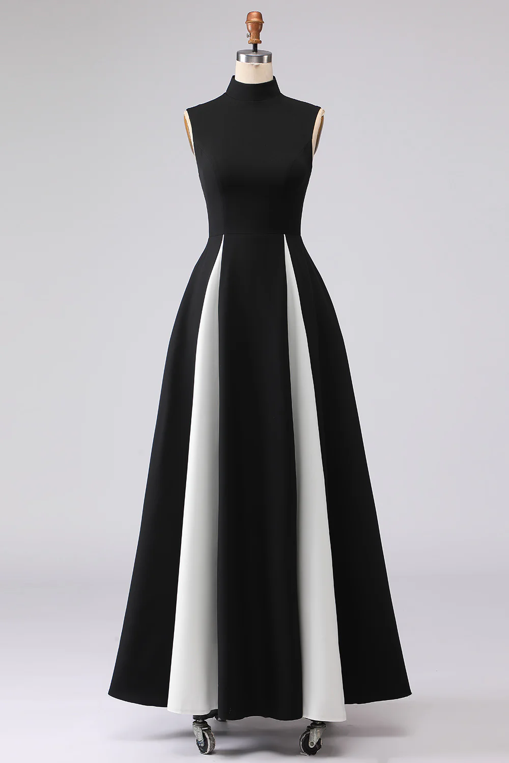 Black and White A-Line High Neck Long Formal Dress