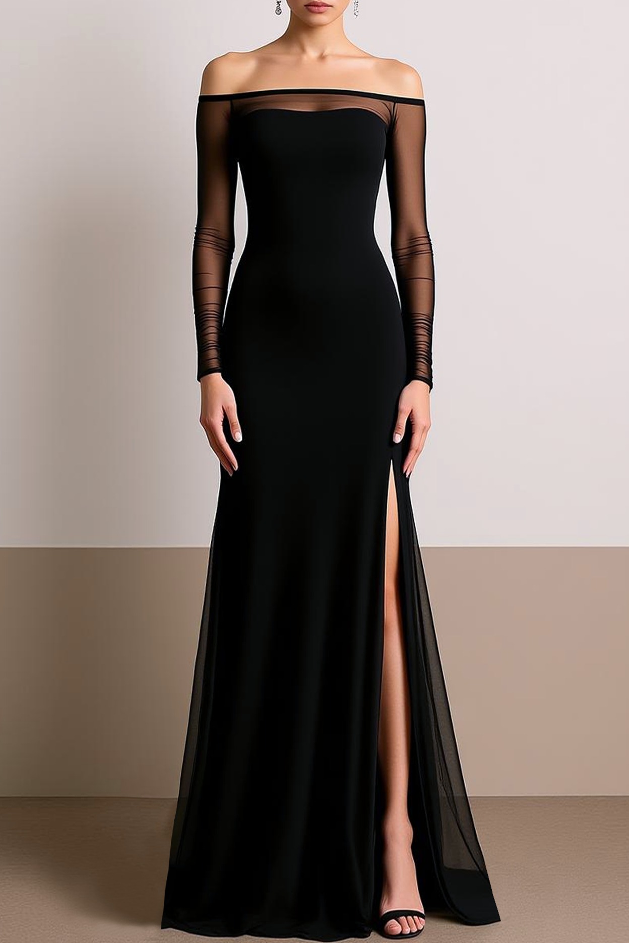 Formal Evening Dress Black Off the Shoulder Slit Maxi Dress