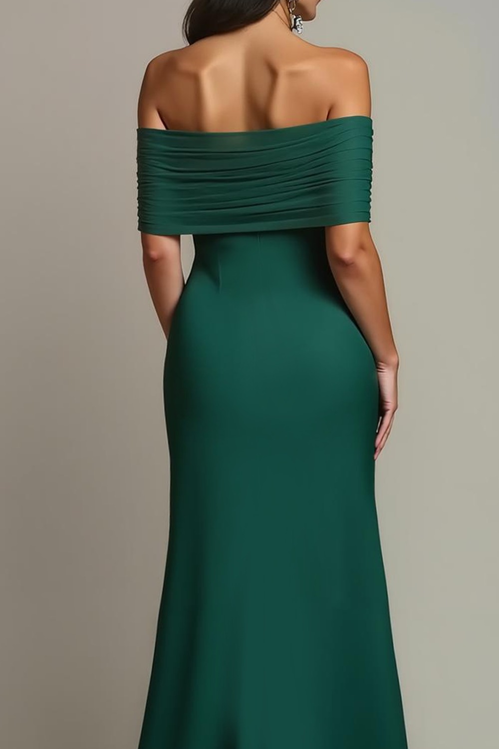 Formal Dress Emerald Green Sheath Off the Shoulder Satin Maxi Dress
