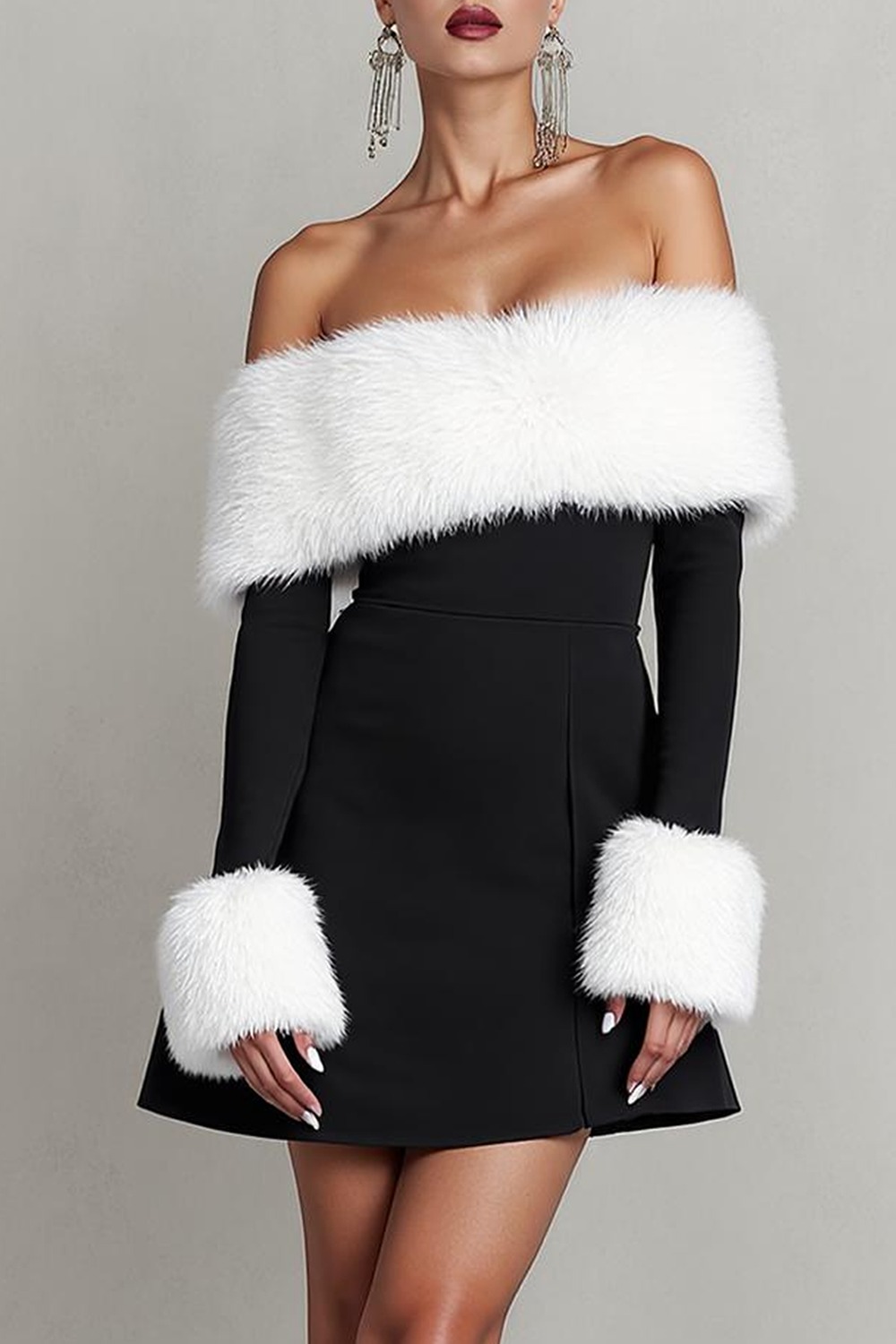 Formal Party Dress Black Off the Shoulder Long Sleeves Mini Dress
