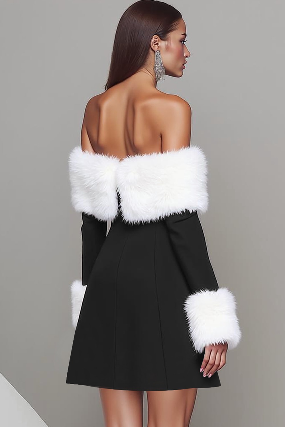 Formal Party Dress Black Off the Shoulder Long Sleeves Mini Dress