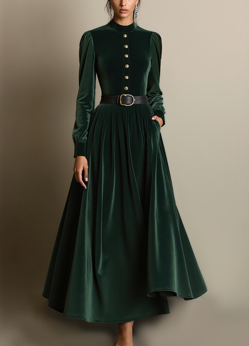 Dark Green A Line Velvet Long Holiday Party Dress