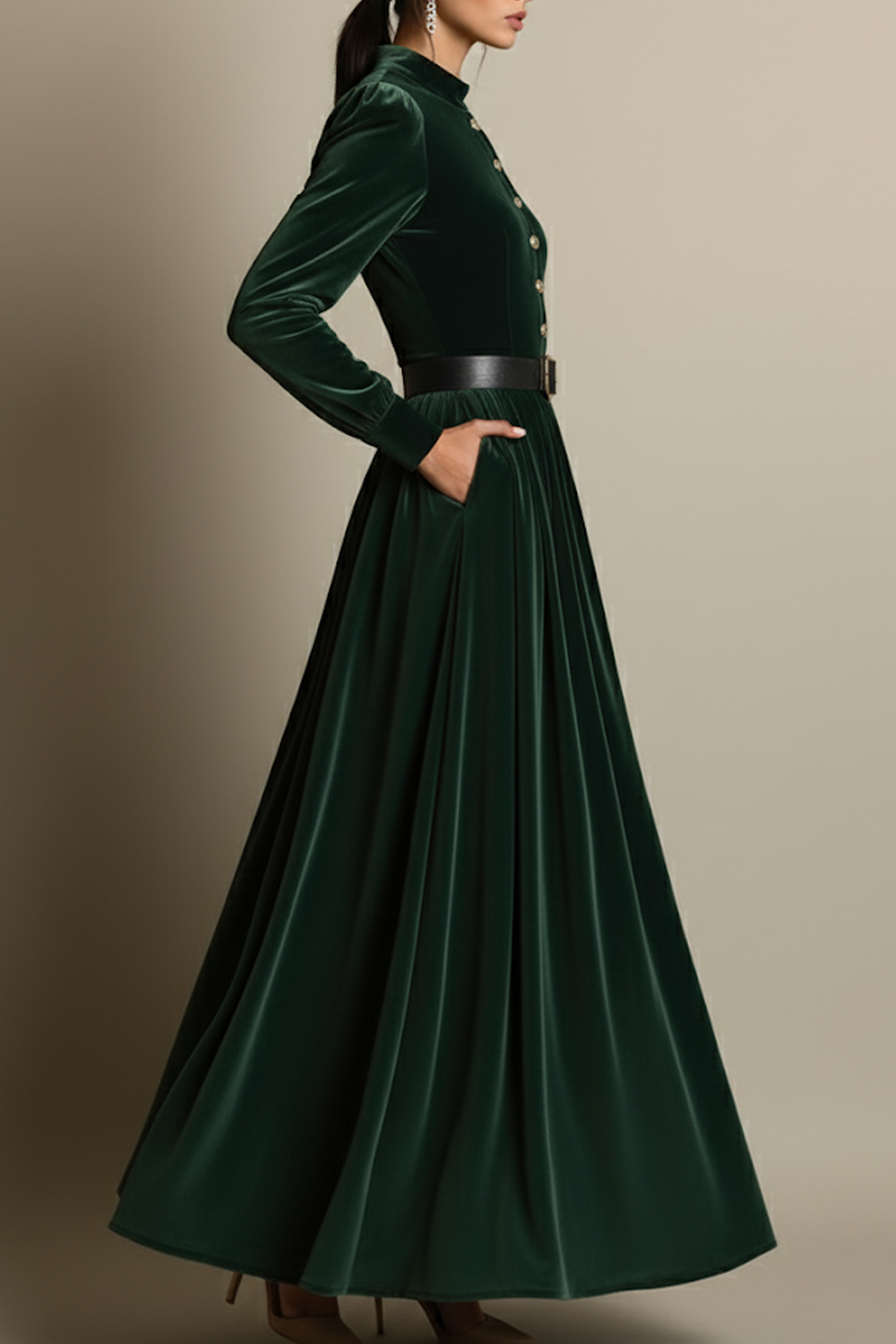 Dark Green A Line Velvet Long Holiday Party Dress