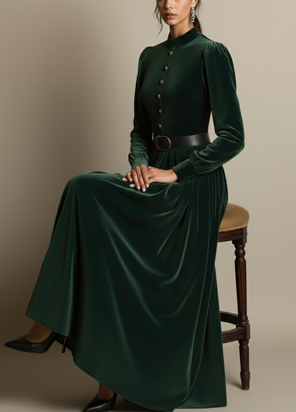 Dark Green A Line Velvet Long Holiday Party Dress