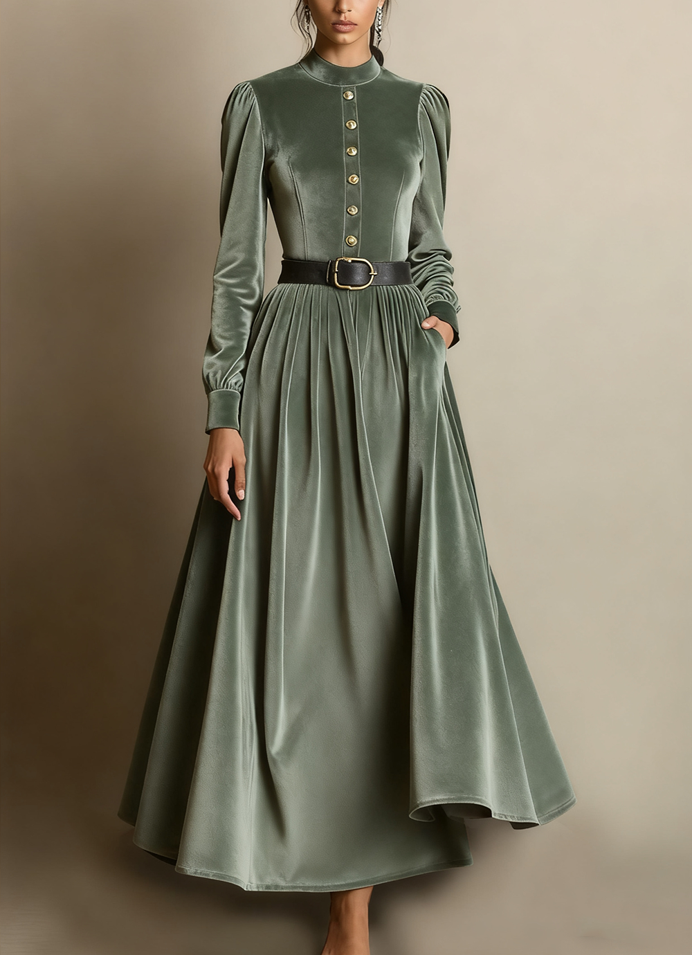 Dark Green A Line Velvet Long Holiday Party Dress