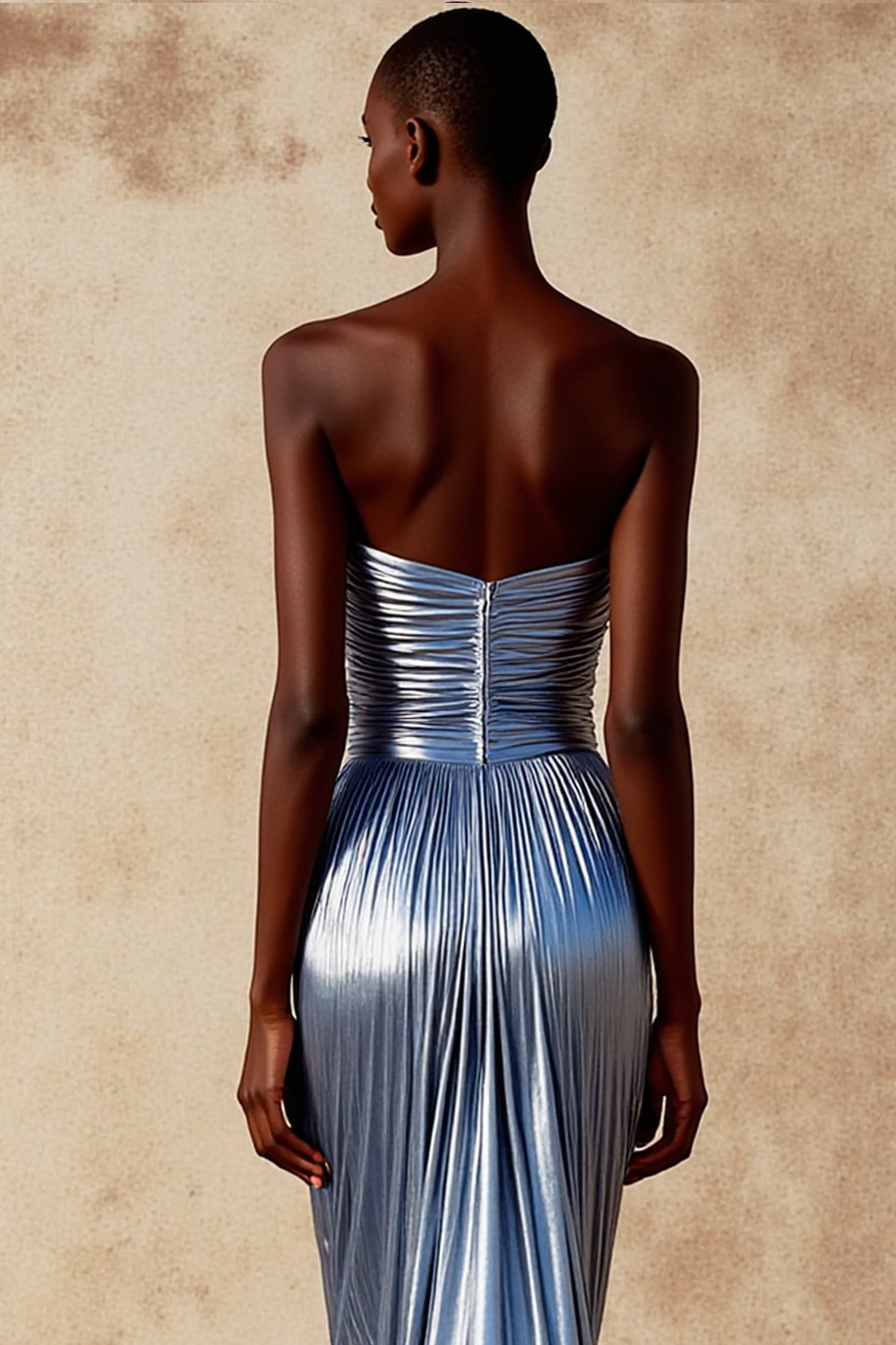 Sky Blue Formal Dress Mermaid Strapless Metallic Satin Maxi Dress