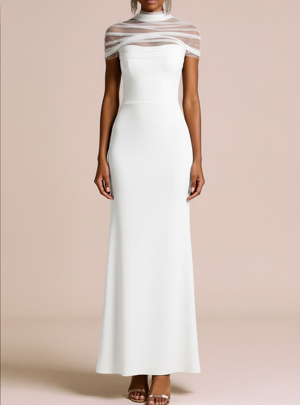 Black Maxi Illusion Neck Mermaid Formal Dress with Sleeves