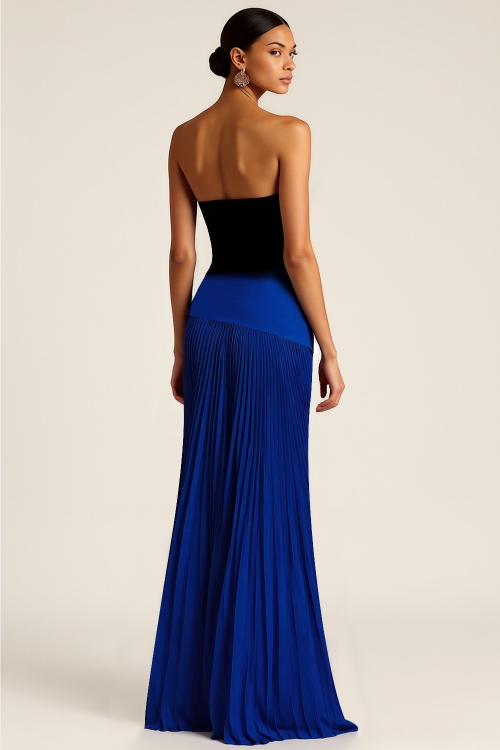 Royal Blue Formal Dress Sheath Strapless Pleated Maxi Dress