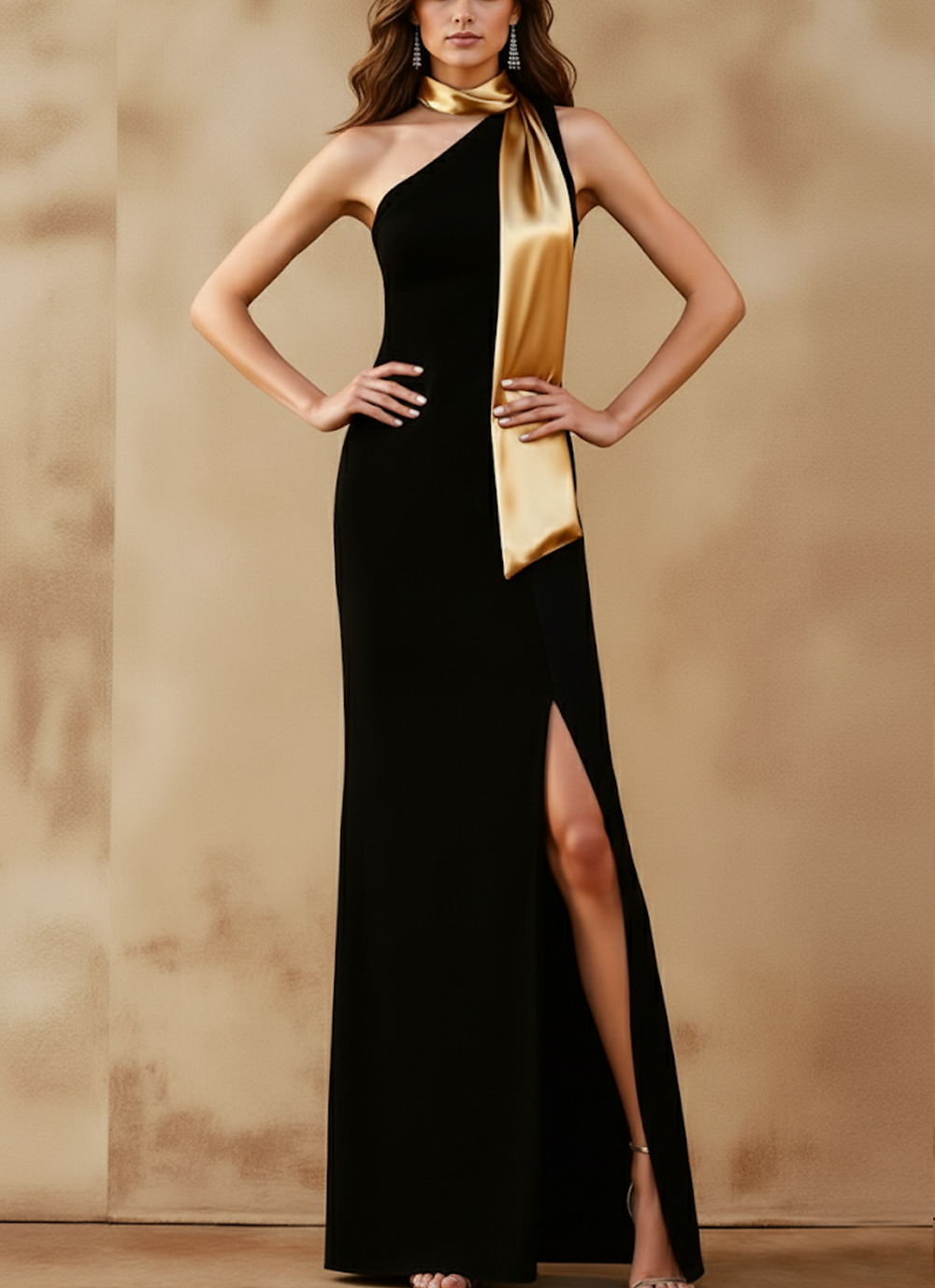Black Long Sheath One Shoulder Formal Dress with Slit