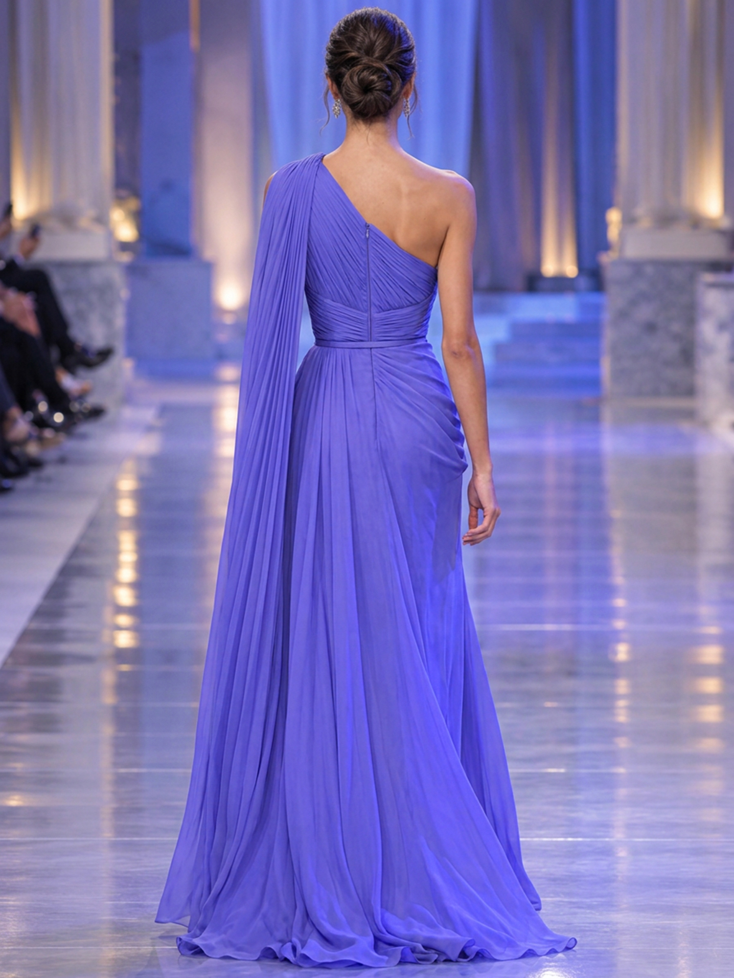 Purple One Shoulder High Slit Chiffon Drape Maxi Dress