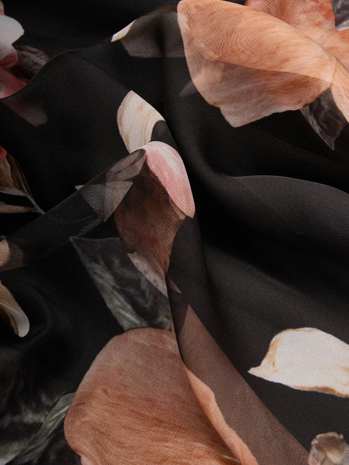 Black Floral Chiffon Strapless Sleeveless A-Line Midi Dress