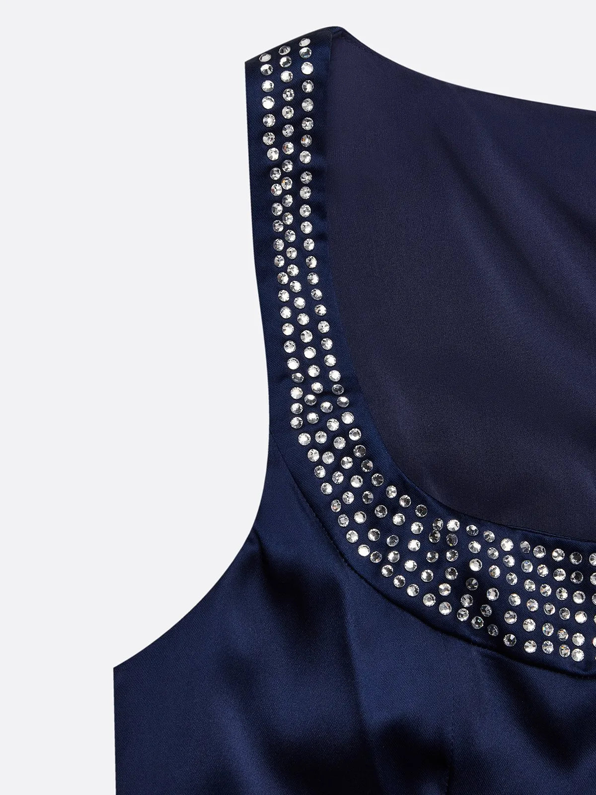 Purplish Blue Hotfix Embellished Bow Classic Crew Neck Sleeveless Sheath Midi Dress