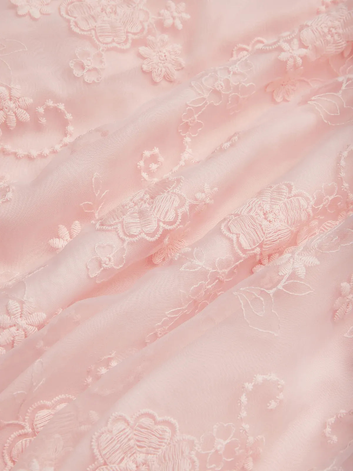 Light Pink Embroidered V Neck Sleeveless A-Line Midi Dress