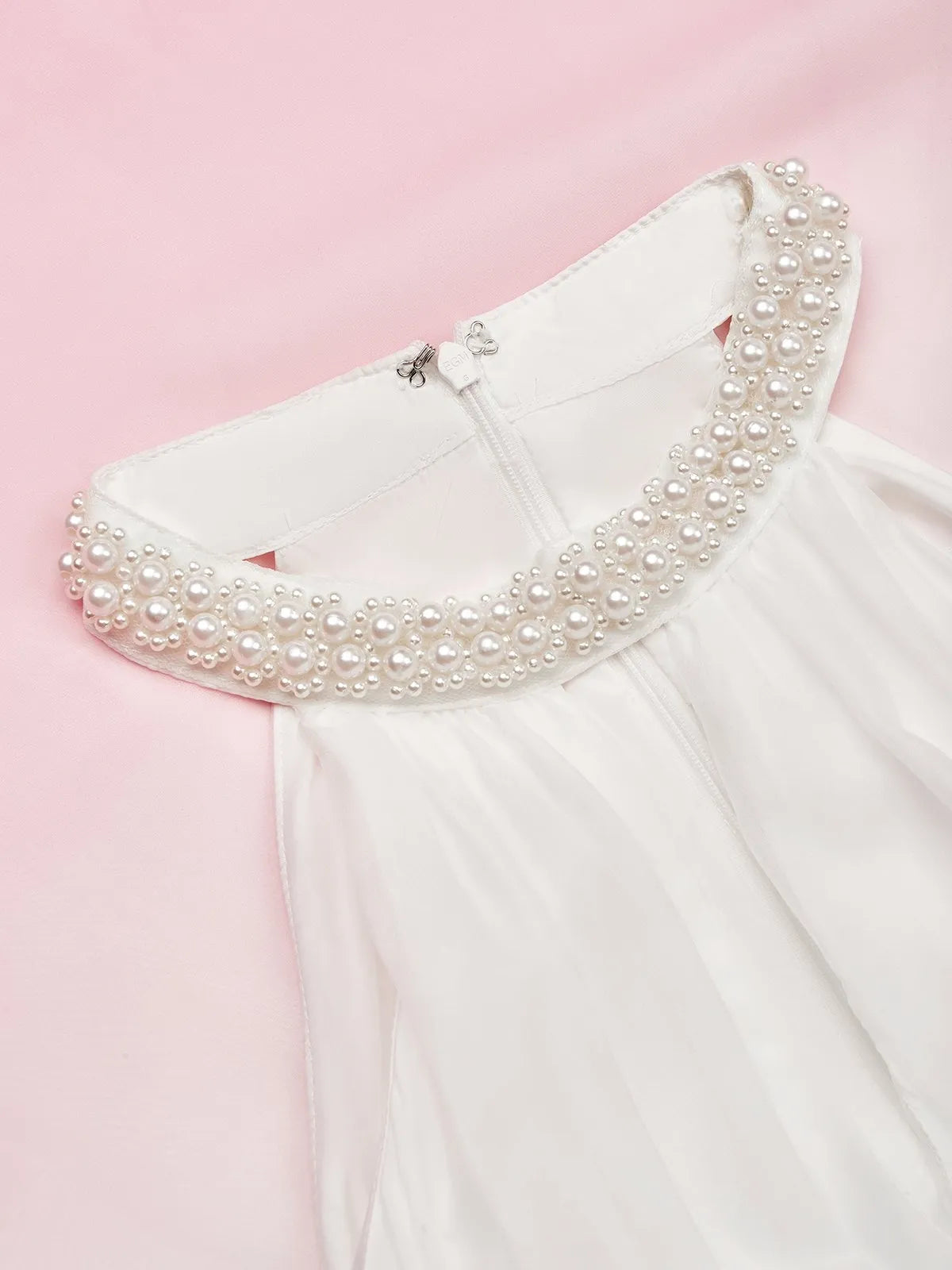 Pink Chiffon Halter Ombre Pearl Cut Out Sleeveless A-Line Mock Neck Maxi Dress