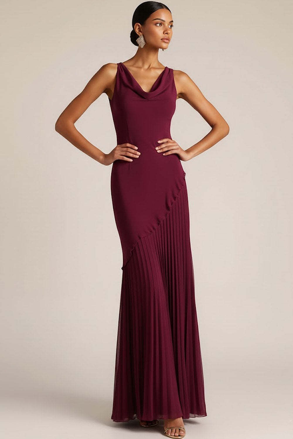 Burgundy V-Neck Mermaid Backless Long Formal Dress
