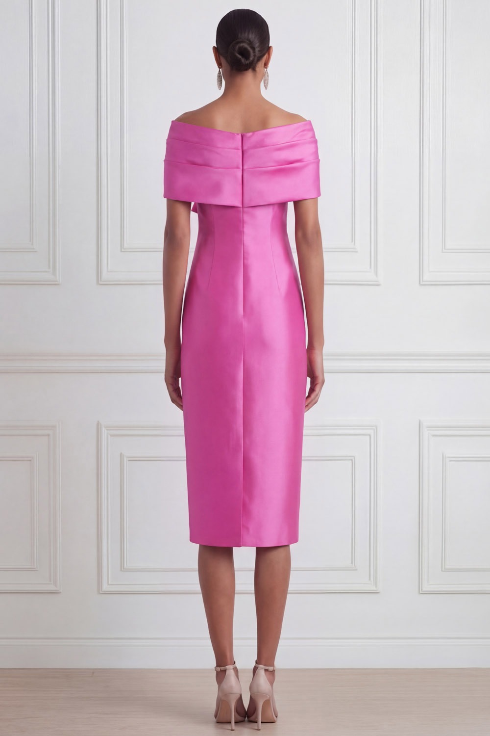 Fuchsia Cocktail Party Dress​​ Off the Shoulder Midi Dress with Bow