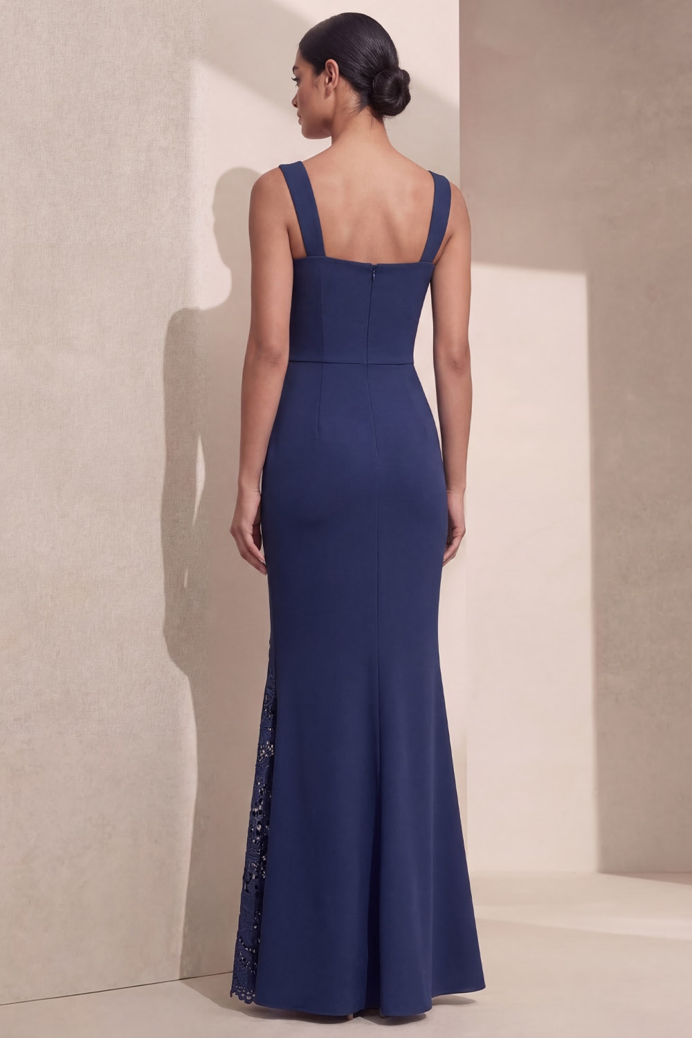Navy Formal Evening Dress Mermaid Straps Maxi Dress with Bow
