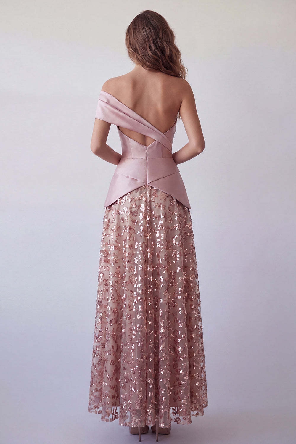 Light Purple A Line Sparkly One Shoulder Long Formal Dress