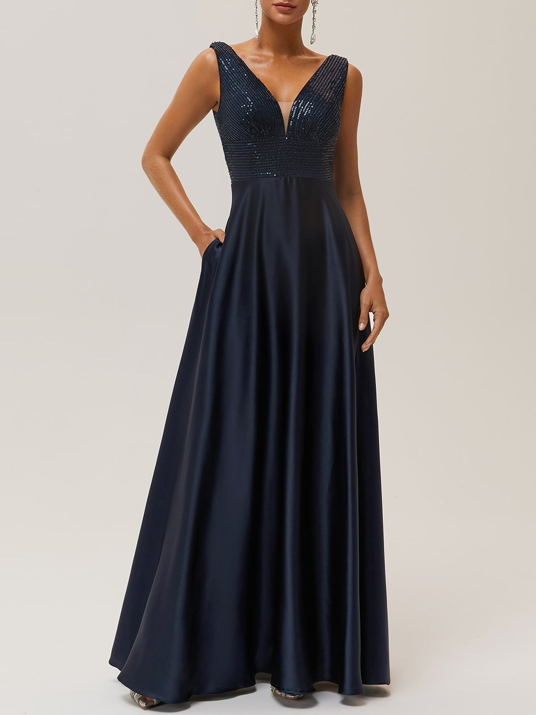 Purplish Blue Sequin A-Line Gown Satin Mother of the Bride or Groom Dress