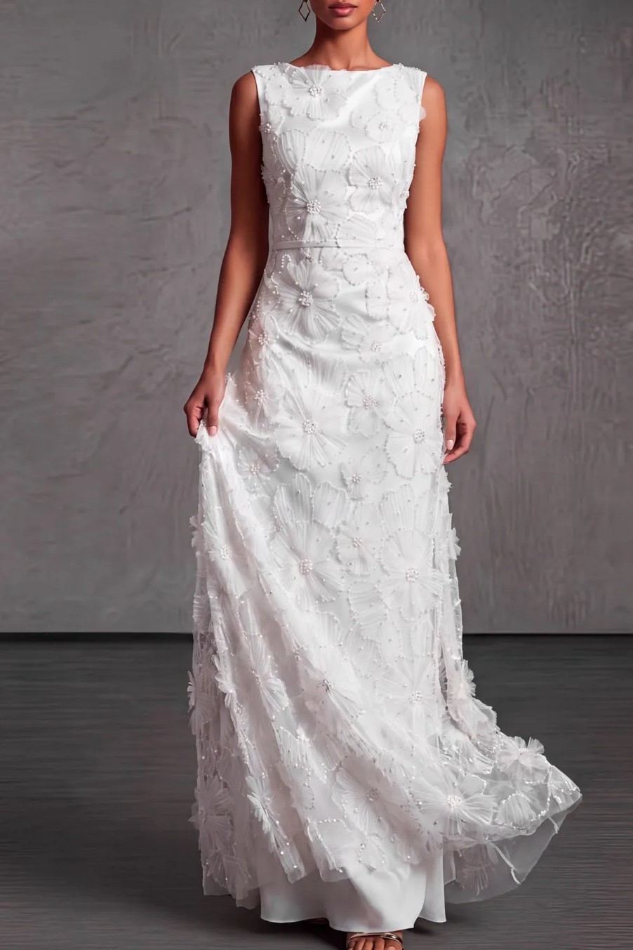 Black Boat Neck A-Line Embroidered Lace Evening Dress