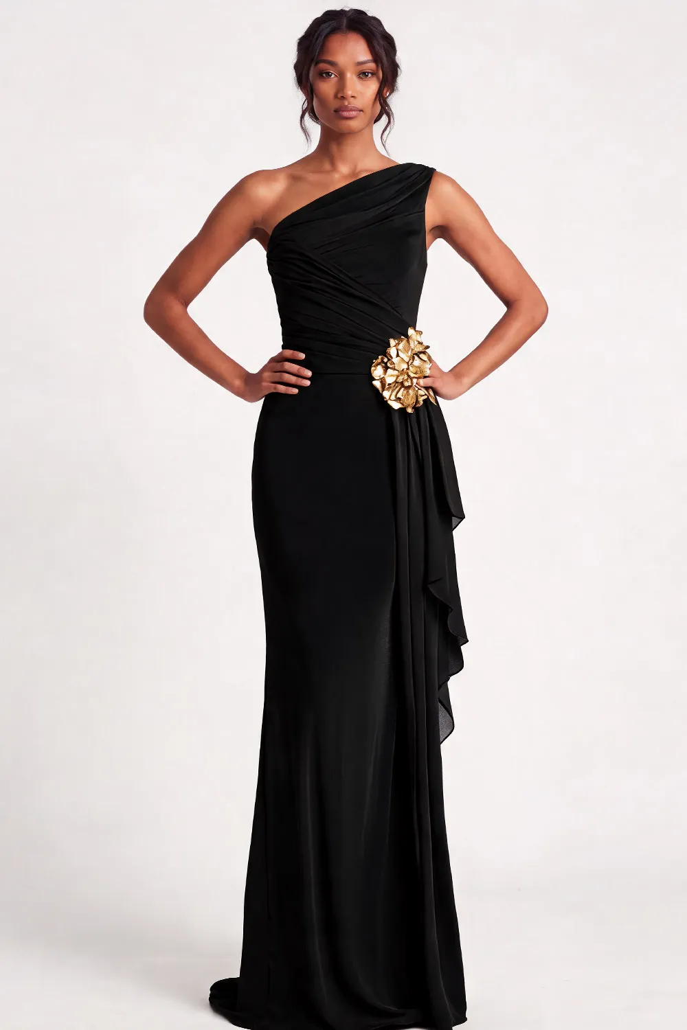 Purple One Shoulder Draped Mermaid Wedding Guest Dress