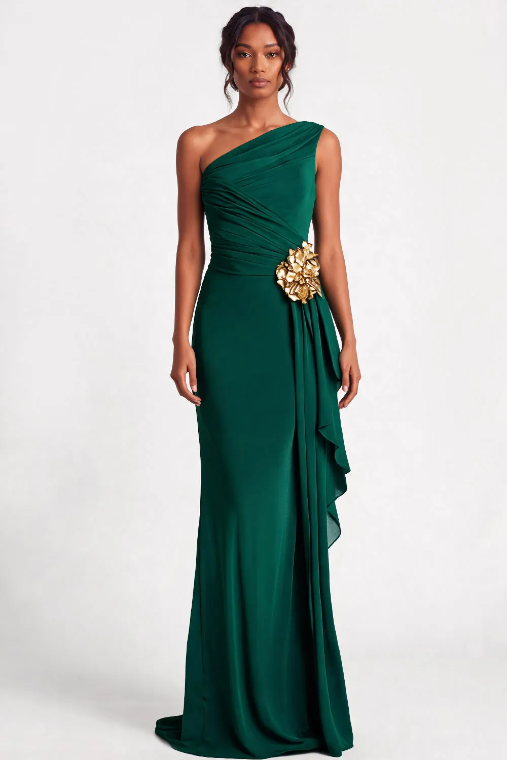 Purple One Shoulder Draped Mermaid Wedding Guest Dress