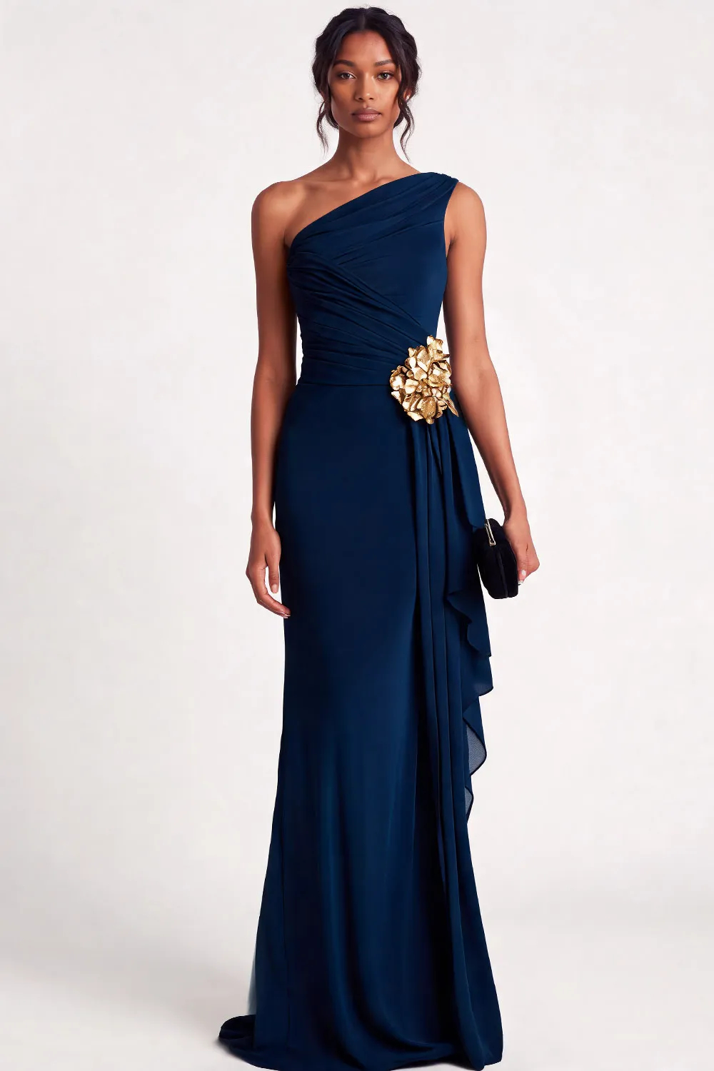 Purple One Shoulder Draped Mermaid Wedding Guest Dress