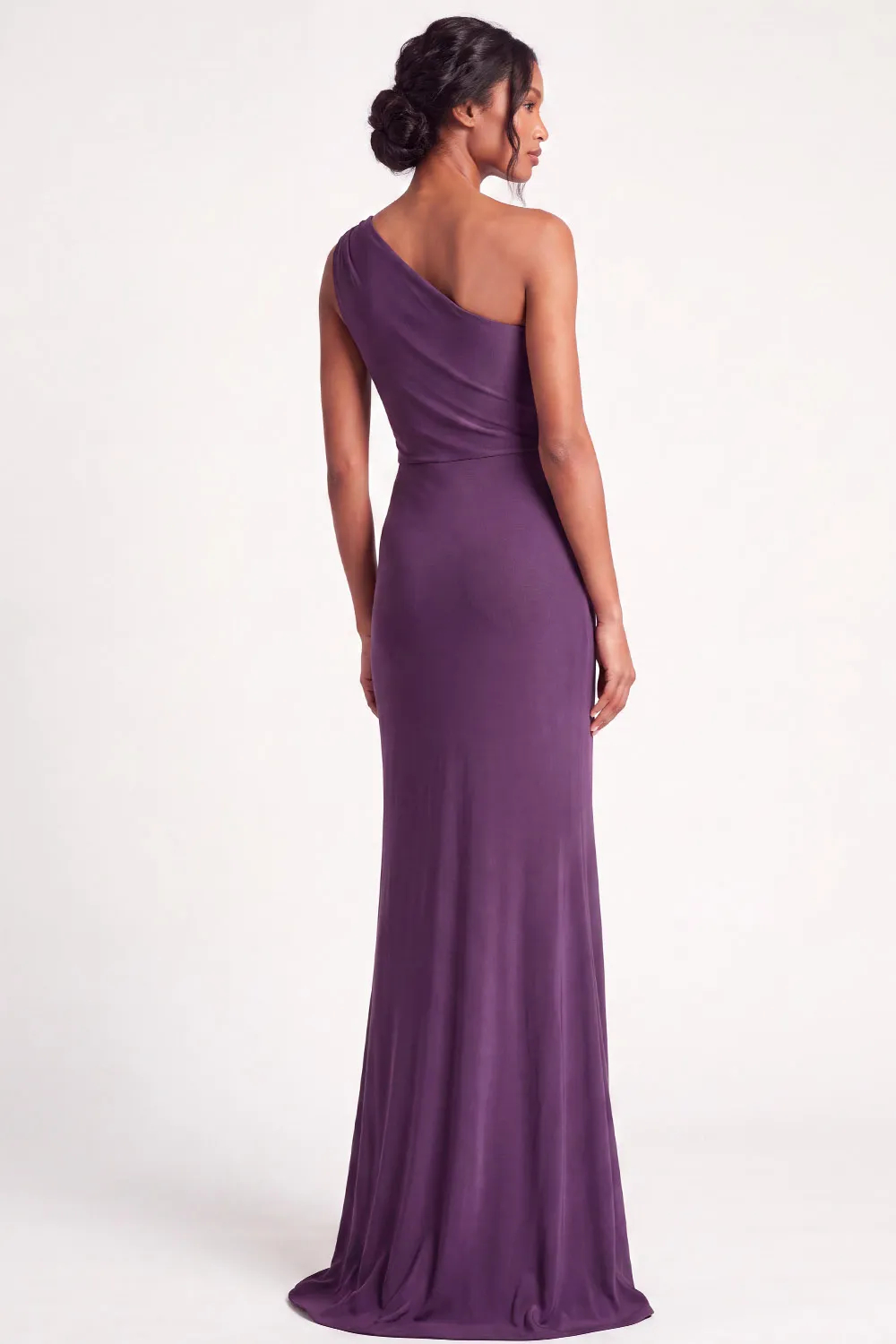 Purple One Shoulder Draped Mermaid Wedding Guest Dress