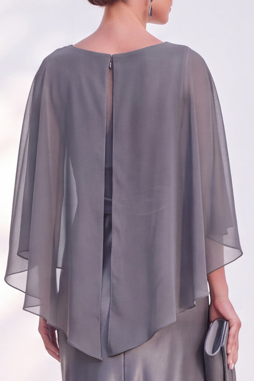 Dusty Blue Satin Mermaid Gown With Chiffon Cape Overlay Maxi Evening Dress