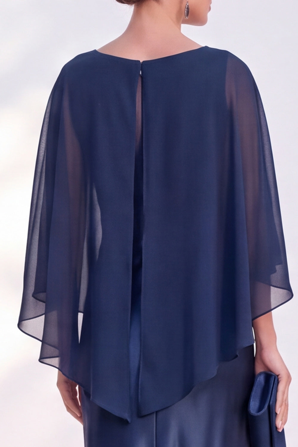 Dusty Blue Satin Mermaid Gown With Chiffon Cape Overlay Maxi Evening Dress