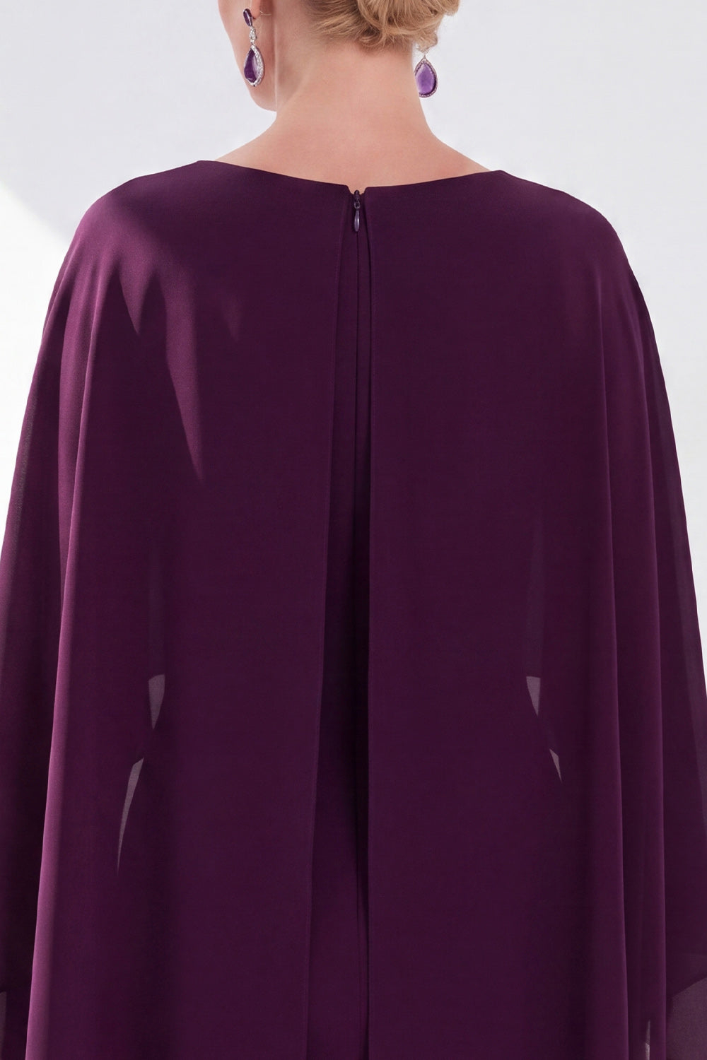 Burgundy Boat Neck Cape Overlay Sheath Tea-Length Midi Dress