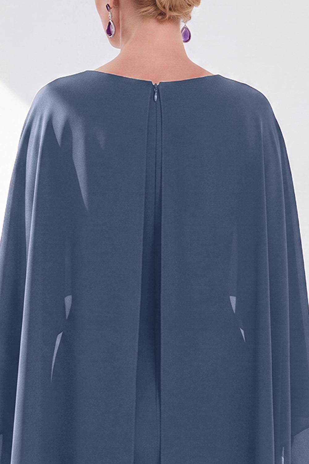 Burgundy Boat Neck Cape Overlay Sheath Tea-Length Midi Dress