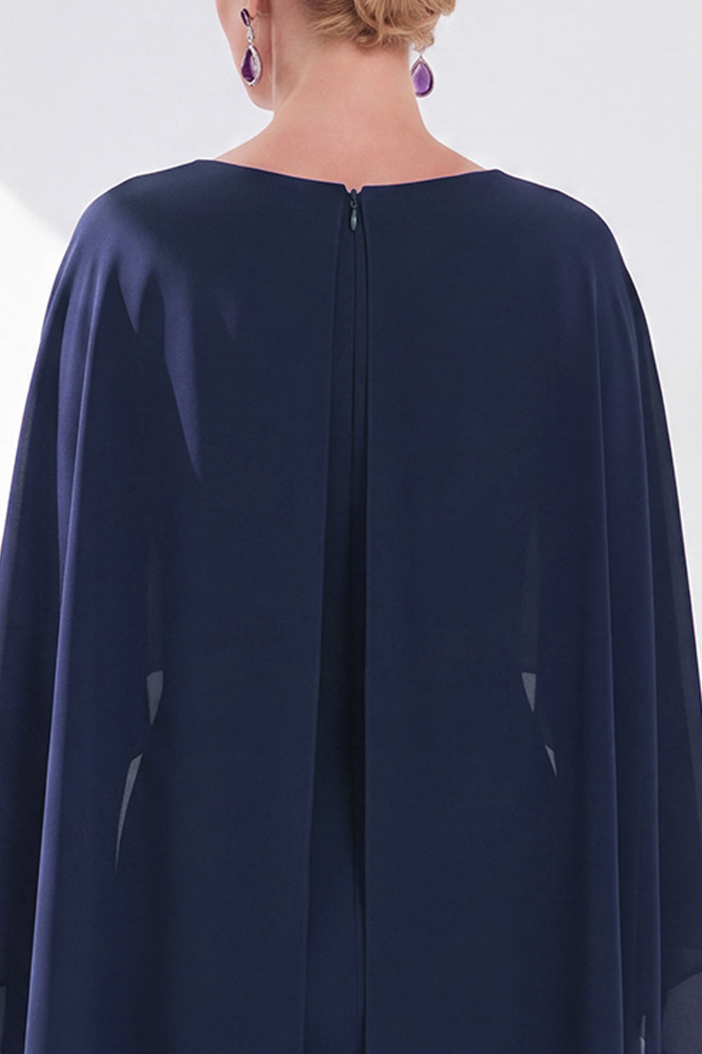 Burgundy Boat Neck Cape Overlay Sheath Tea-Length Midi Dress