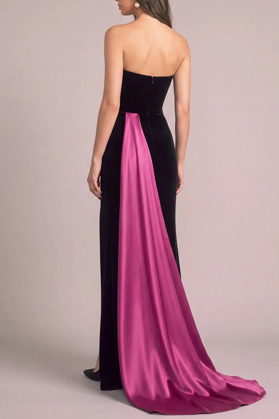 Black Velvet Mermaid Strapless Long Formal Dress with Slit