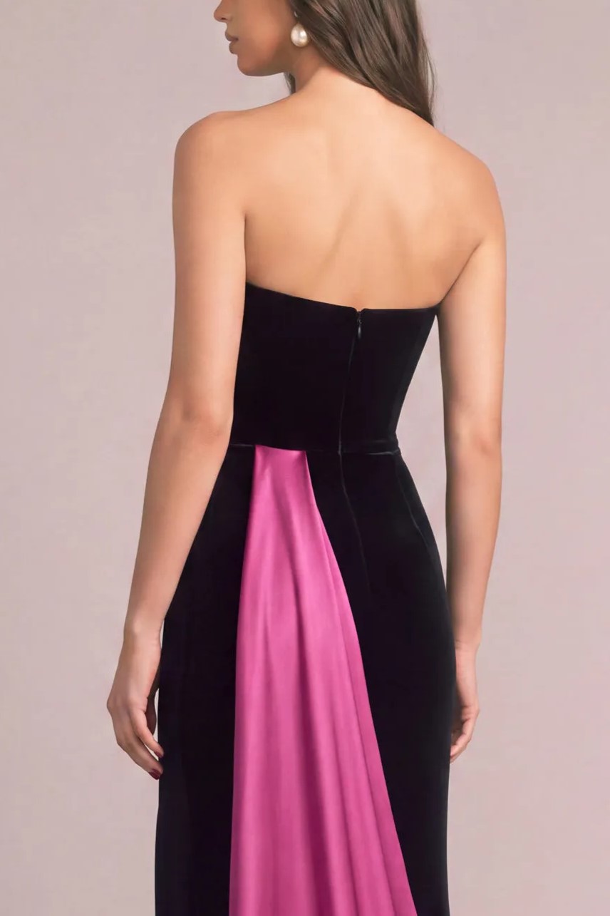 Black Velvet Mermaid Strapless Long Formal Dress with Slit