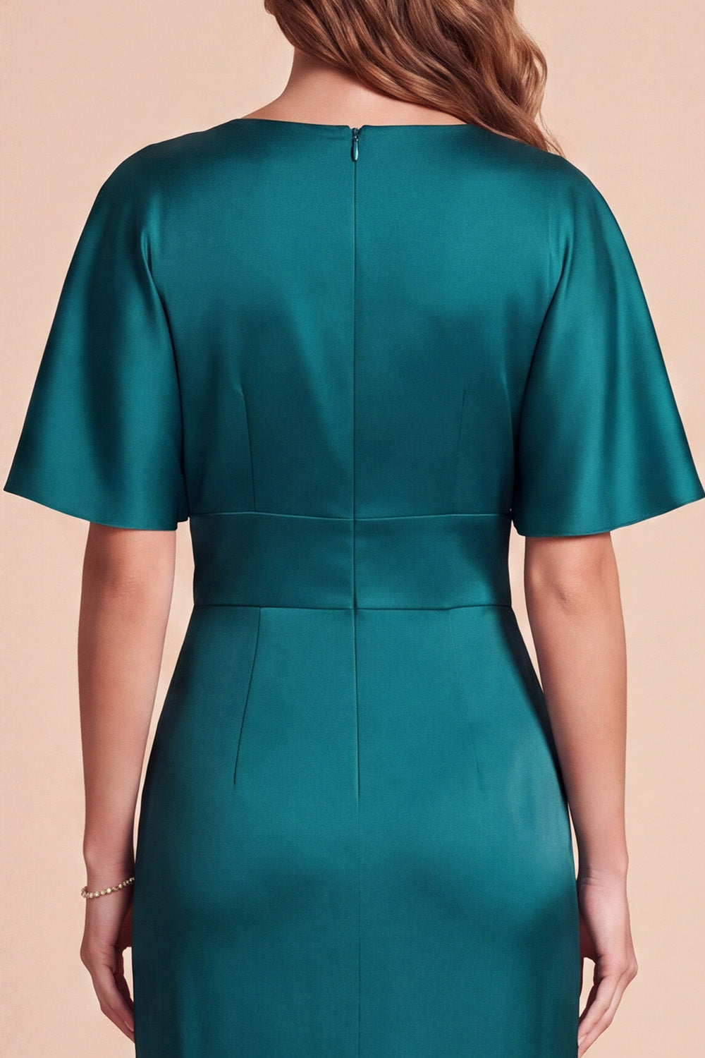 Emerald Green V‑Neck Flutter Sleeve 3D Floral Satin Maxi Dress