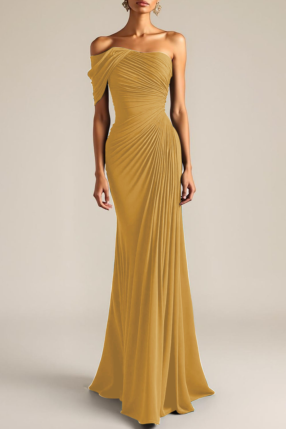 Evening Formal Dress Peacock Blue Sheath One Shoulder Maxi Dress