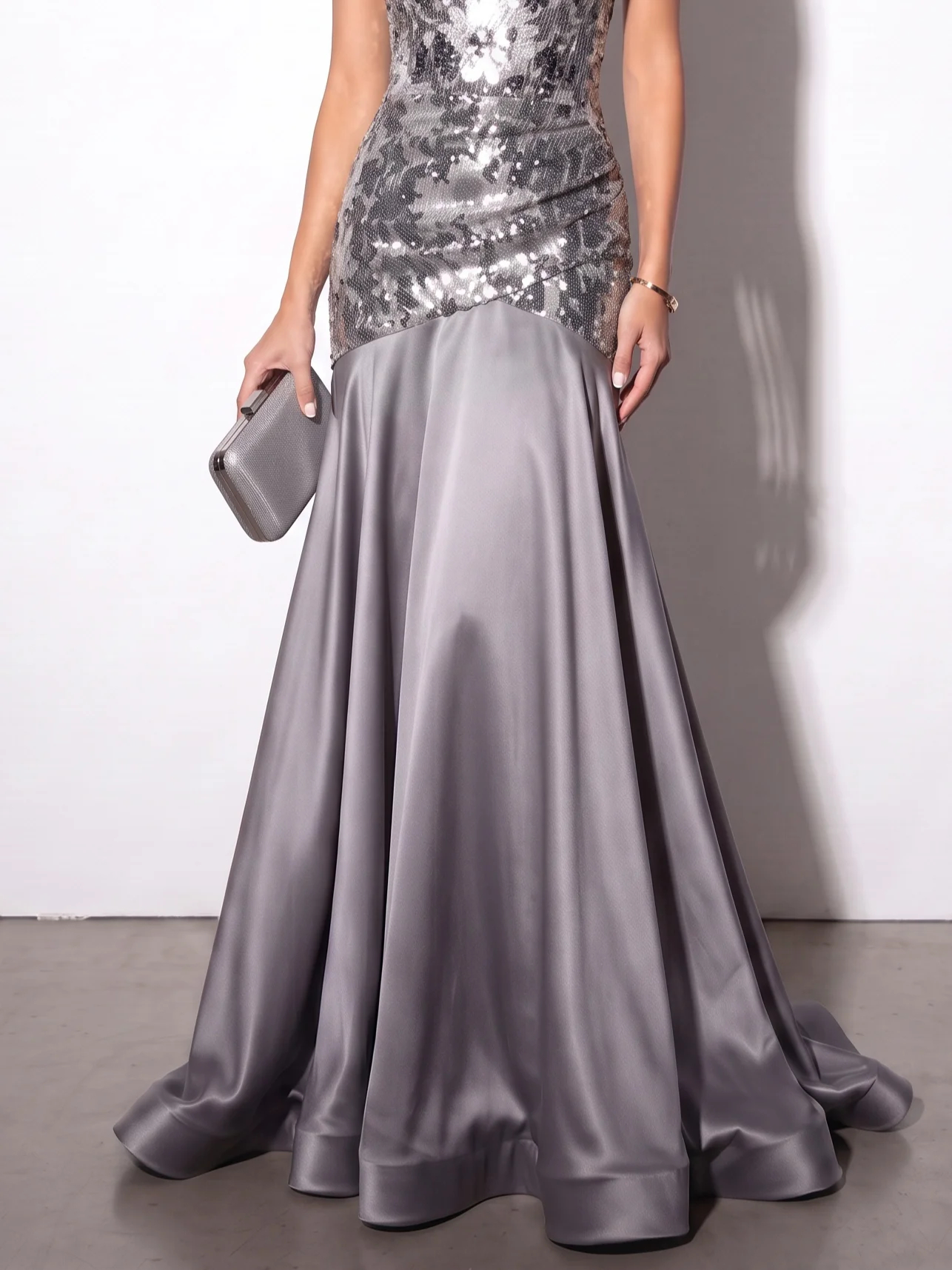 Silver One Shoulder Sleeveless Mermaid Floor-Length Evening Dress