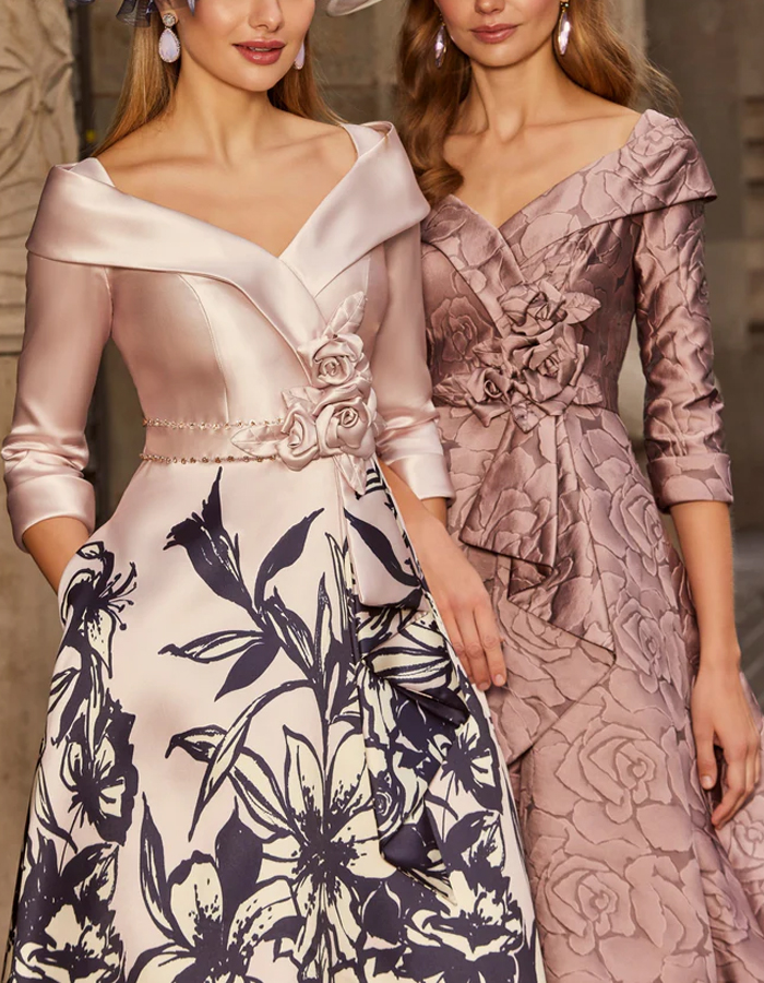 Wedding Evening Party Satin Printed Midi Dress