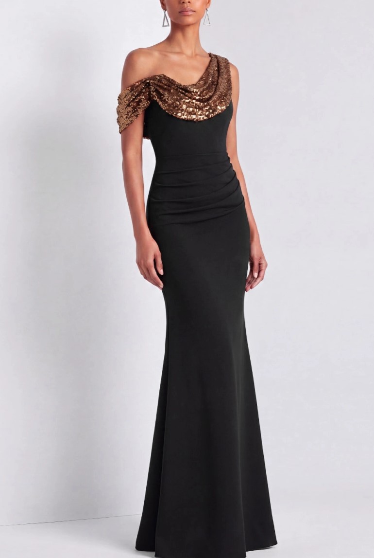 Black Sequin Cowl Neck Mermaid Maxi Dress