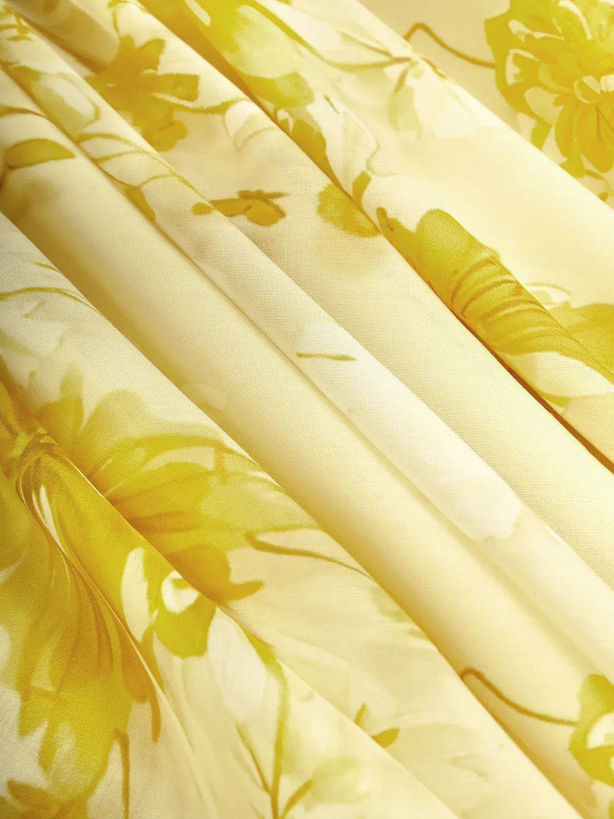 Yellow Floral Chiffon Halter Sleeveless A-Line Midi Dress