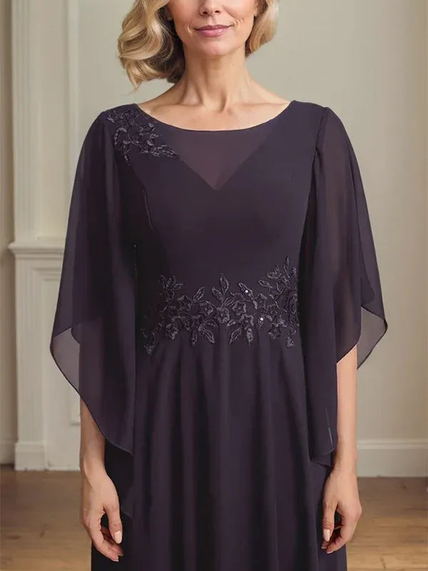 A-line Scoop Illusion Ankle-Length Lace Chiffon Mother of the Bride Dress With Sequins