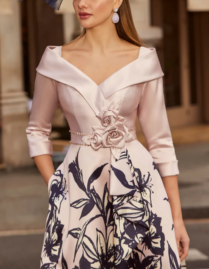 Wedding Evening Party Satin Printed Midi Dress
